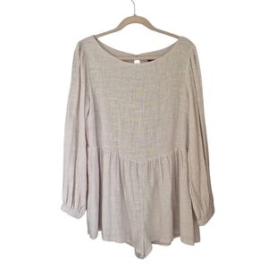 NWT Lumiere Cotton Long Sleeve Romper Relaxed Fit Boho Oat Color